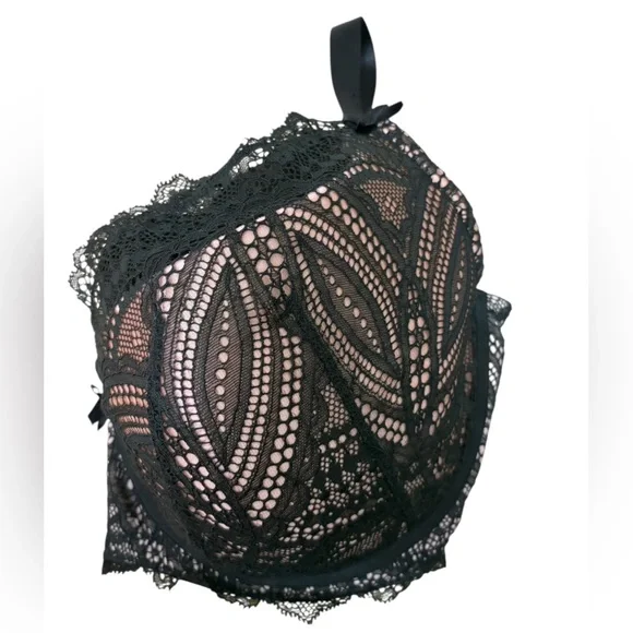 Cacique Black Pink Lightly Lined French Balconette Lace Padded underwire Bra - Picture 6 of 8